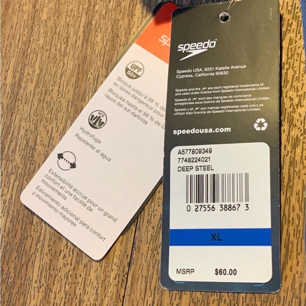 NWOT! Speedo UPF 50+ XL Swim Shirt Hybrid UV Protection Gray Paddle $60 - Picture 16 of 16